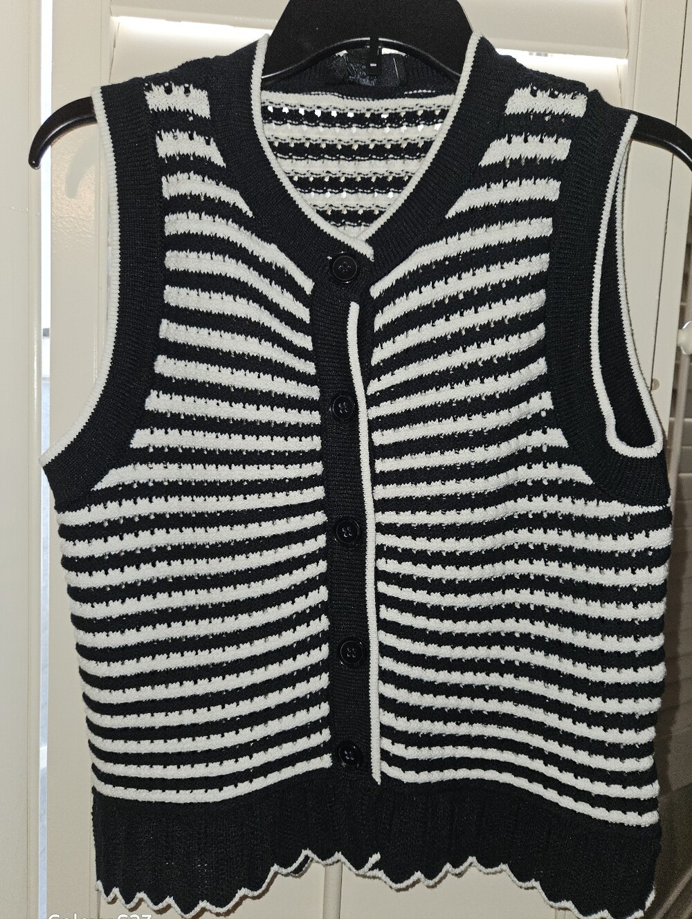 Navy & White Striped Button-Front Knit Sweater Vest